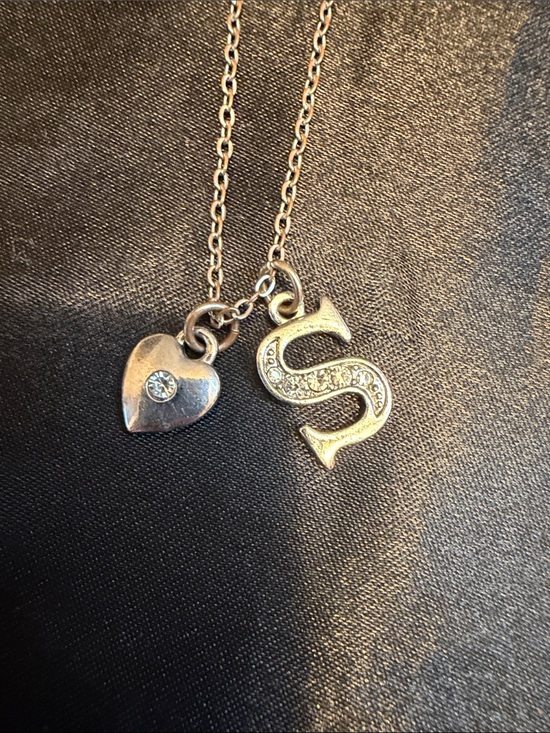 Jewelry - Silver Initial 'S' & Heart Pendant Necklace - Silver